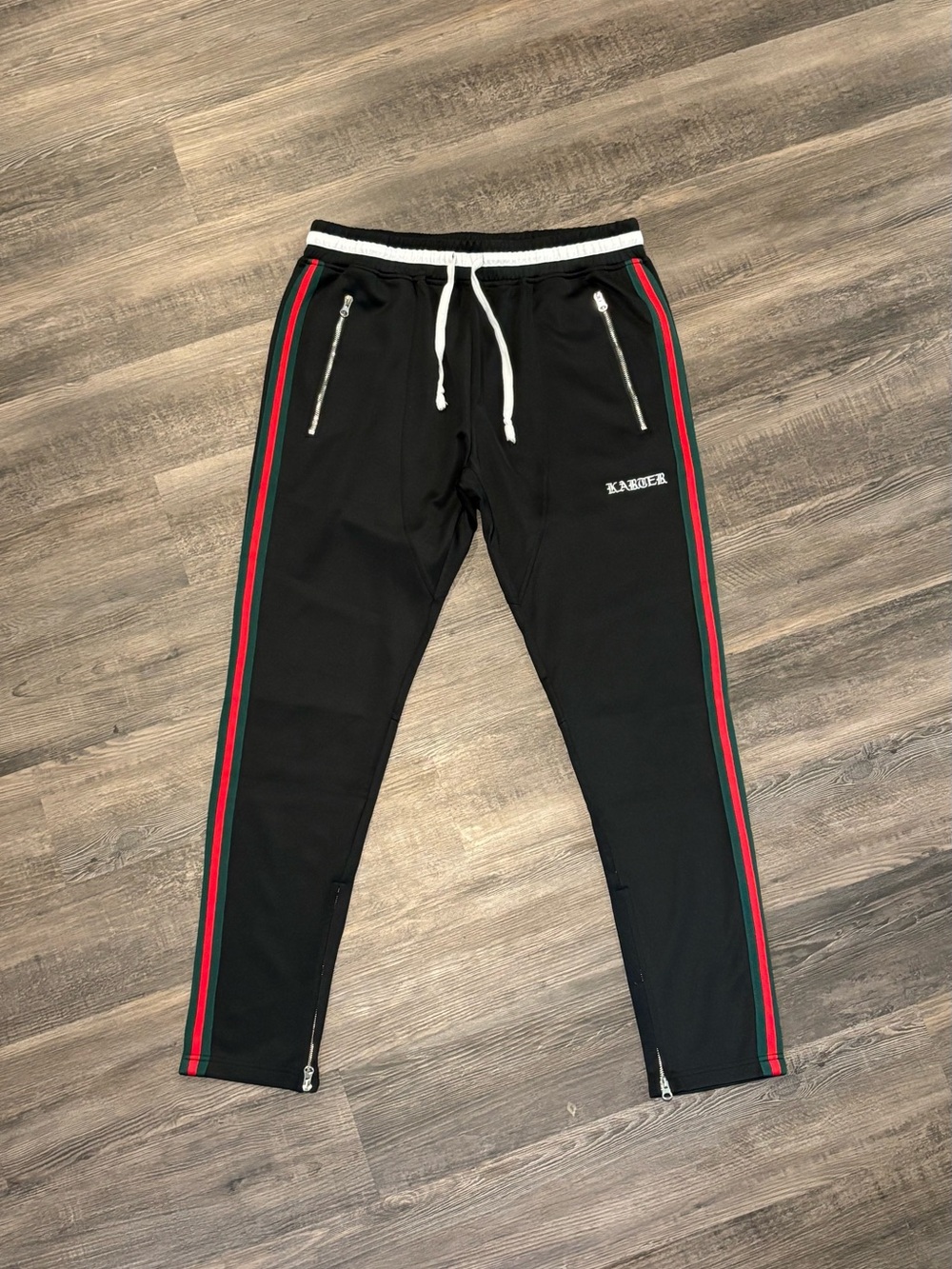 Black Men’s Track Pants with Red & Green Side Stripes